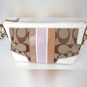 Coach Signature Hampton Crossbody Bag-White &Lilac Jacquard With Leather Trim